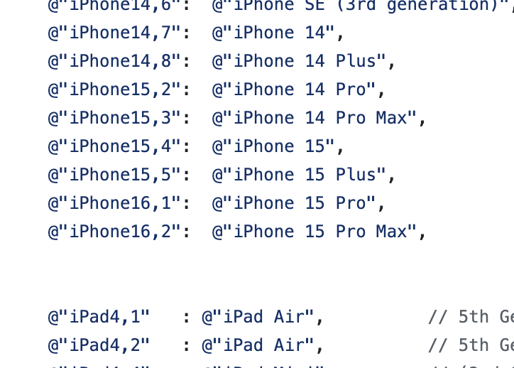 iOS手机型号匹配商品号的映射表
